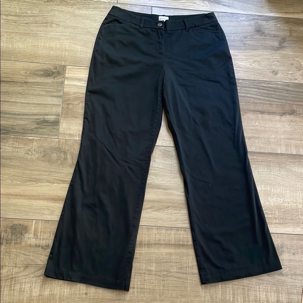 Chico's Pants Womens M Black Wide-Leg Stretch Cotton Trousers